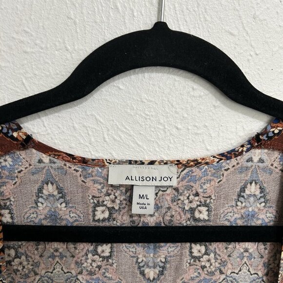 Allison Terracotta Leoni Kimono Wrap Short Sleeve Brown Ikat Floral Sz M/L Boho - Picture 2 of 9